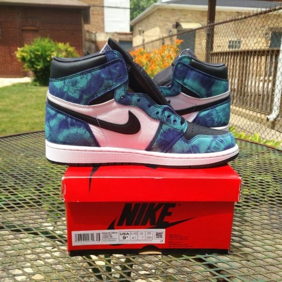 Nike Air Jordan 1 High Tie Dye Blue Sneakers - Women's 8 & Women's 9 Shoes - Picture 8 of 16